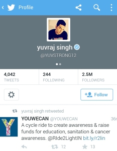 Yuvraj Singh showing his support to the cause.